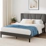 Double Bed Frame with Headboard - 4ft6 (135 x 190 cm) - 11.8'' Height - Upholstered Bed Base - Wooden Slat Support - Easy Assembly - Dark Grey Image 9