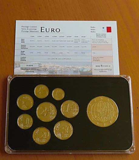 Malta 2008 euro coins set 24k Gold plated & Rhodium gilt Maltese medal limited edition