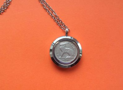 Irish 1968 Three Pence Coin Pendant Necklace