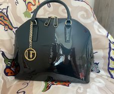 Trussardi Jeans Navy Blue Patent Handbag