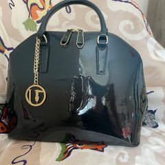 Trussardi Jeans Navy Blue Patent Handbag