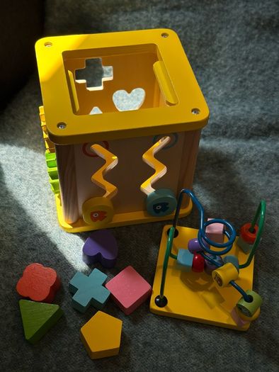 baby wooden shape sorter and activity cube