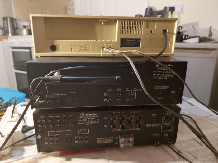 Technics FM-AM Stereo Tuner Model ST-3200, Technics Model No. RS-M205, Technics Stereo integrated Amplifier Model SU-3200, 3 parts of a Technics Music System, No phonograph or Speakers