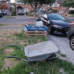 pallets and wheel barrow