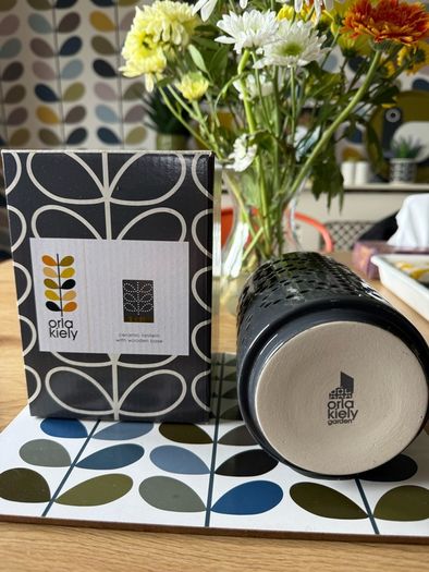 Orla kiely ceramic lantern with wooden base