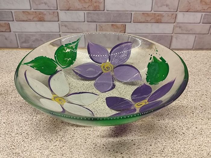 Beautiful Hand-Painted Floral Glass Bowl (20cm)