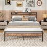 King Size Bed Frame with Wooden Storage Shelf Image 8