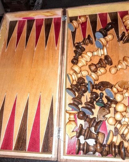 Large vintage wooden chess set