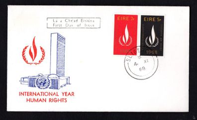 1968 Ireland International Human Rights Year Commemorative Stamps Illustrated First Day Cover (FDC) with Sligeach (Sligo) Steele cancel