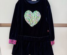 Billieblush navy velour dress with sequin heart