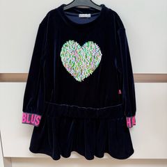 Billieblush navy velour dress with sequin heart