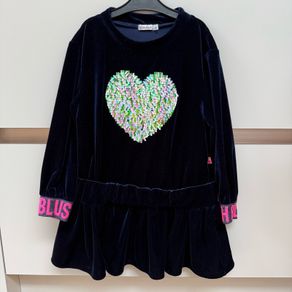 Billieblush navy velour dress with sequin heart