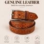 Unisex Genuine Leather Tooled Belt Vintage Floral Western Leather Belt Image 10