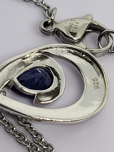Blue Sapphire Pendant with Chain (Size 20) in Rhodium Overlay Sterling Silver 1.000 Ct.