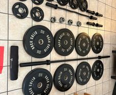 Olympic Bumper Weight Plates + 7 Foot Olympic Bar + Olympic Ez Curl Bar + Olympic Loadable Dumbbells + Jaw Lock Olympic Bar Collars + More!!!