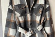 New Pieces Grey Check Coat - Oversized w/ Belt - Size L