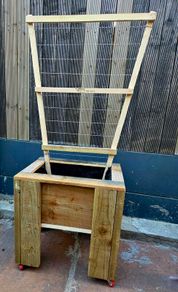 Handmade  wooden planter with built-in climbing trellis(wheels on request)