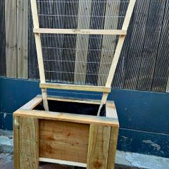 Handmade  wooden planter with built-in climbing trellis(wheels on request)