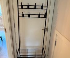 All-in-One Black Metal Coat & Shoe Rack Organizer & Minimalist White Tree Coat Rack