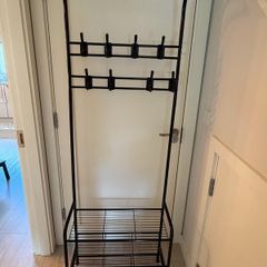 All-in-One Black Metal Coat & Shoe Rack Organizer & Minimalist White Tree Coat Rack