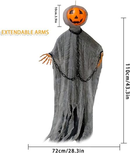 3" Hanging Ghost Pumpkin with Bendable Arms, Halloween Hanging Pumpkin Man Grim Reapers Decorations, Scary Haunted House Prop for Halloween Party Indoor Outdoor Lawn Decor