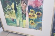 Large Triptich Style Watercolour - "The Cat on The Patio" by John Skelton Snr.