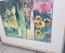 Large Triptich Style Watercolour - "The Cat on The Patio" by John Skelton Snr.