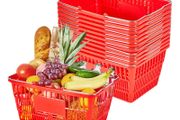 12 PCS, 21L Stackable PE Plastic Grocery Baskets with Metal Handles, Dense Mesh Structure, Holds up to 9.07kg, Portable for Grocery