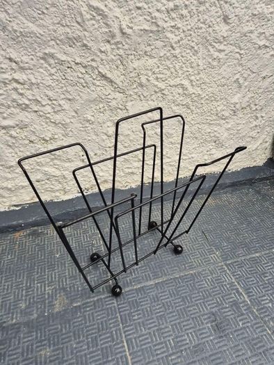 Atomic MidCentury Vintage retro black metal 1950s magazine rack