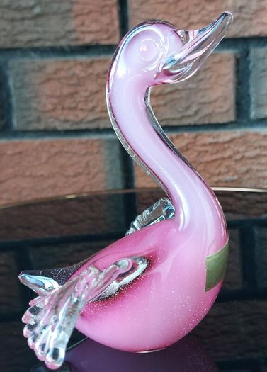 Archideme Seguso Murano Pink Alabastro Glass Duck