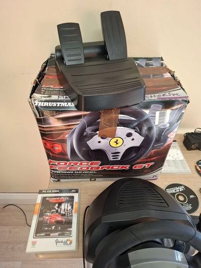 Retro Thrustmaster Ferrari Force Feedback GT PC Steering Wheel & Pedals + Games (Boxed)