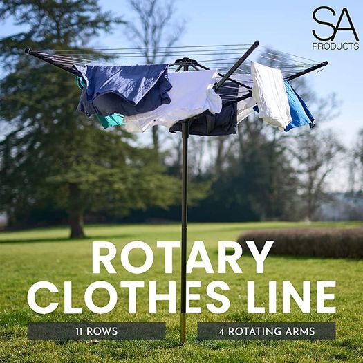 Rotary Washing Line | 45m Rotating Outdoor Washing Line | Heavy Duty Clothes Airer Outdoor | Garden Rotary Line | 4 Arm Rotary Washing Line | Washing Line Rotary with Ground Spike & Cover (FREE SHIPPING)