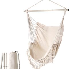 Hammock Chair Large Relax Hanging Swing Chair Cotton Weave for Superior Comfort Elegant Tassels Creative Metal Strong Spreader Bar 3-section Combination Detachable Easy to Install MULTIPLE COLOURS AVAILABLE (FREE POSTAGE)