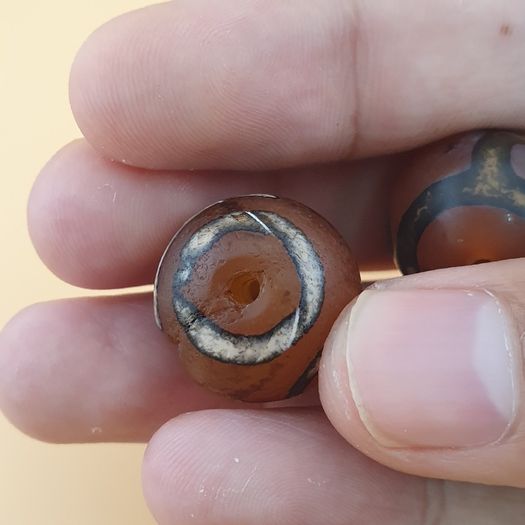 Vintage Etched Carnelian Agate Beads Tribal Gemstone Lot of 3