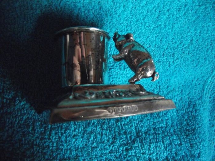 Antique Silver Plate Table Vesta With Pig Striker - Early 1900's
