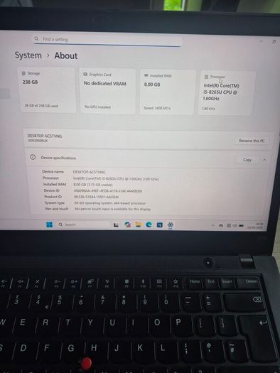 Lenovo Thinkpad T490, i5 8th gen,8gb ram, 256 ssd, windows 11, 14"QHD Screen,