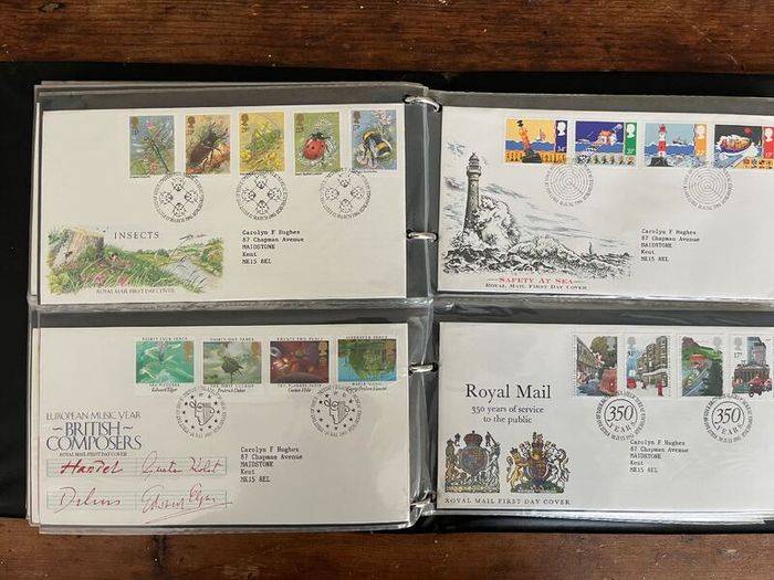 Collection of  81 UK First Day Cover stamps 1980 to 1986 in album plus 10 extra pages