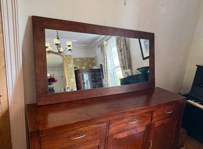 Solid hardwood sideboard with matching mirror