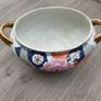 Vintage Chinese Style Porcelain Jardiniere, Floral Planter with Gold Handles Image 2