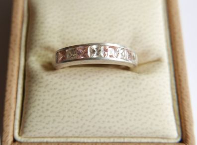 Vintage 925 Sterling Silver Ring with Pink and Clear Stones size Q - 3,0g