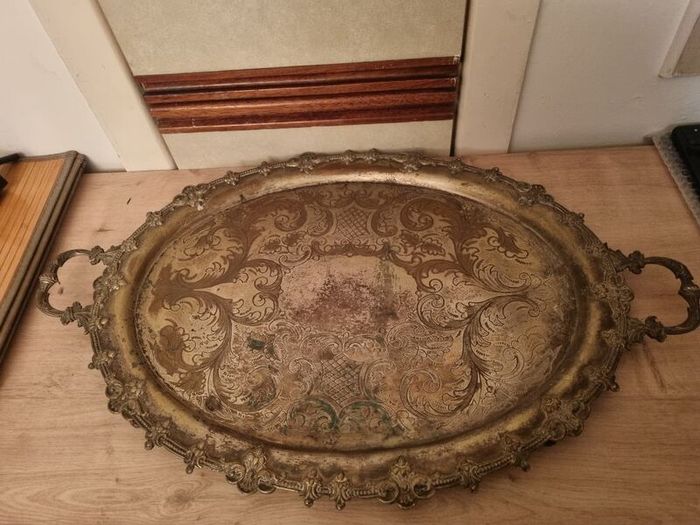 Vintage silver-plated serving tray.