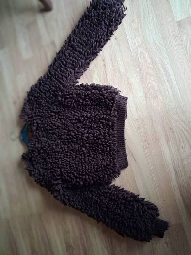 Ladies Brown 'loop stitch' hand knitted button t neck Cardigan