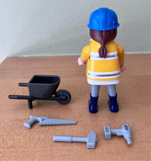Vintage Playmobil 1992 Female Construction Worker & Tools