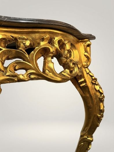 Carved Gilt Wood Console Table with Shaped Marble Top