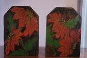 Antique pokerwork poinsettia bookends