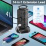 Tower Extension lead 2M, 10 Way (13A 3000W) Surge Protected Extension Sockets with 2 USB C and 2 USB A, Multi Plug Socket with 3 Independent Switches,Power Strip for Home, Office, Kitchen Image 4