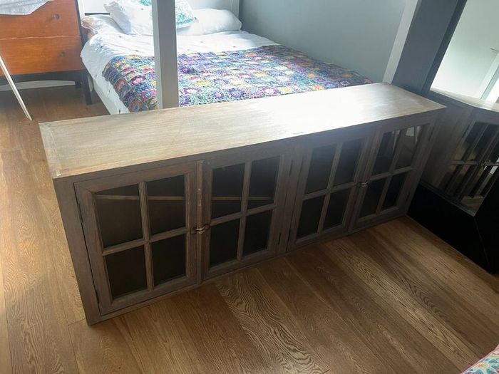 Two solid wood elm cabinets