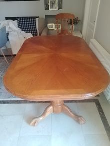 large Extenable Solid Wooden Dining Room Table and Chairs