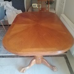 large Extenable Solid Wooden Dining Room Table and Chairs