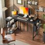 L Shaped Gaming Desk 100x70 cm Computer with Storage Bag Office Small Writing Table Large Reversible Shelves Workstation for Study Play Work Home Black Image 2